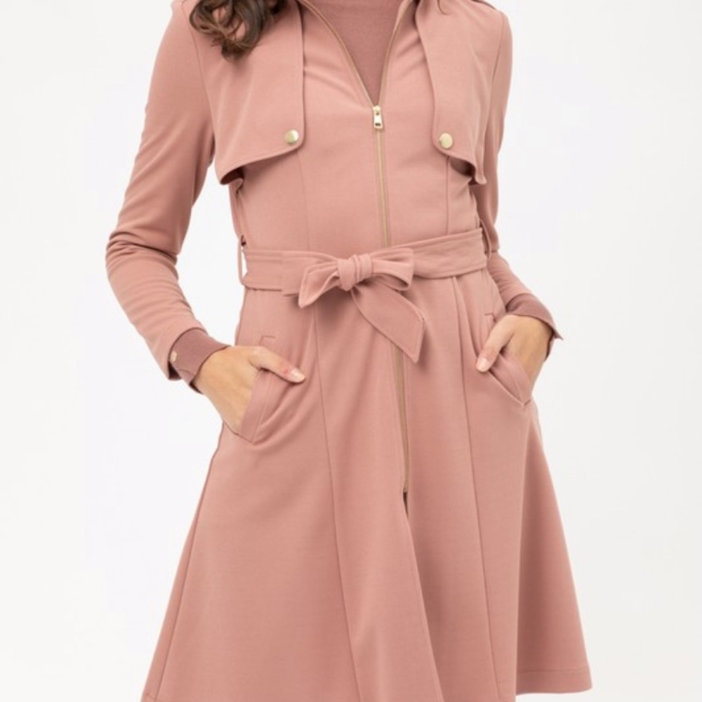 Waist tie zip up long line trench coat